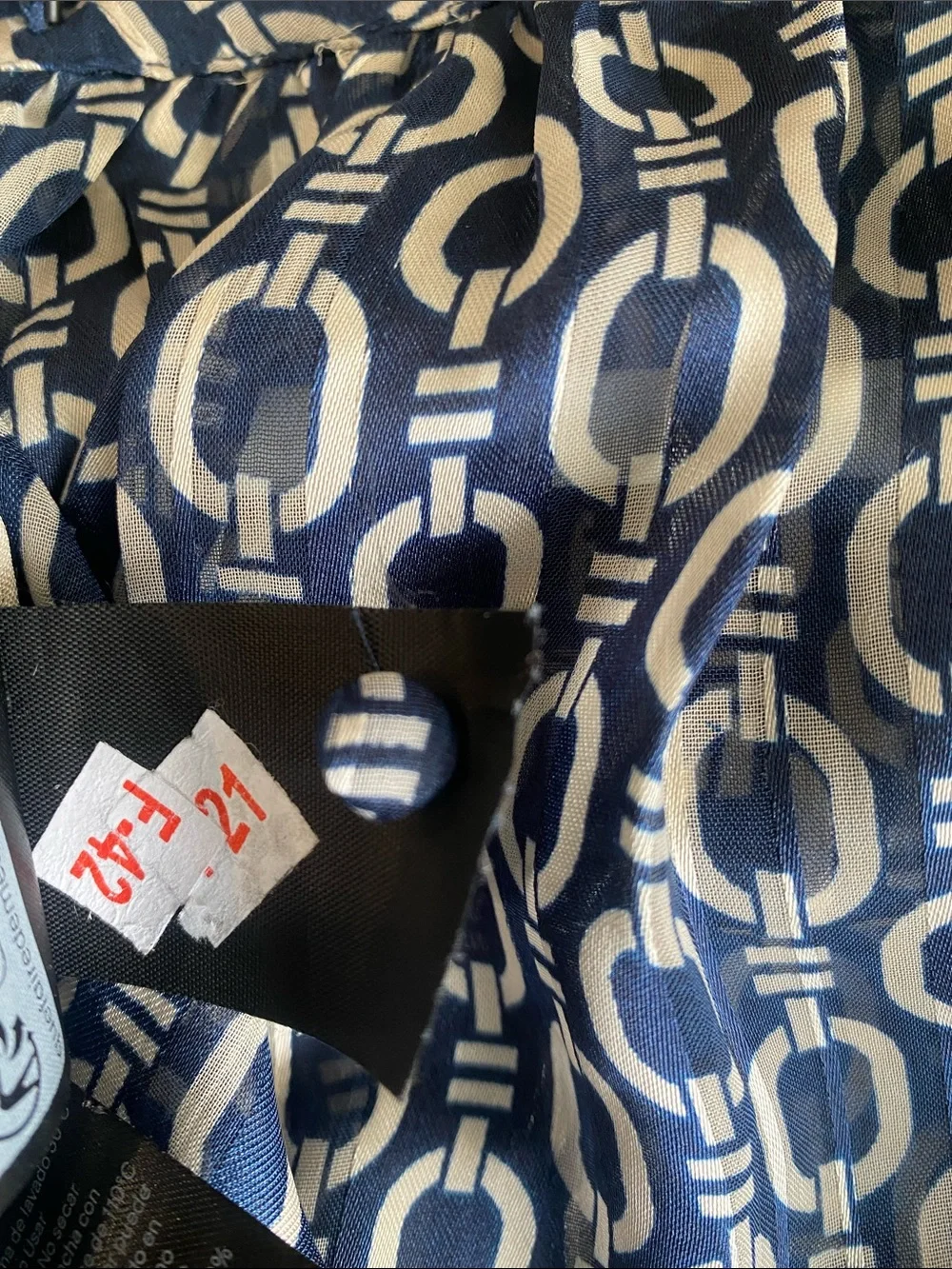 H&M Navy and White Chainlink Print Long Sleeve Blouse - Picture 5 of 5